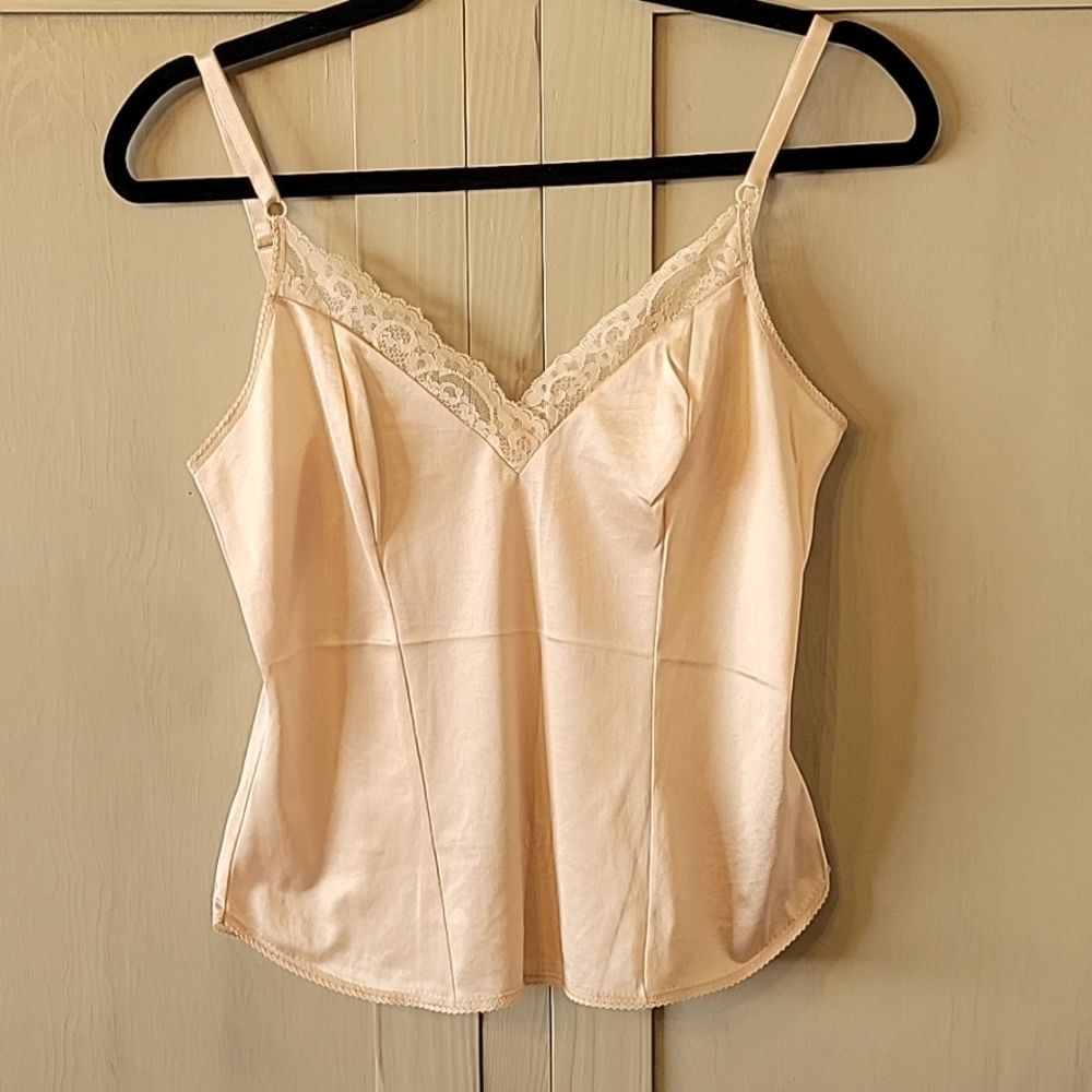 Vtg Maidenform Sweet Nothings Nylon Camisole Lingerie V-Neck Lace Size 36 Peach